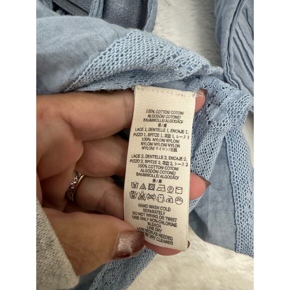 Free People Blue Tie Flowy Top M Beachy Coastal Fairy Festival - Picture 7 of 10